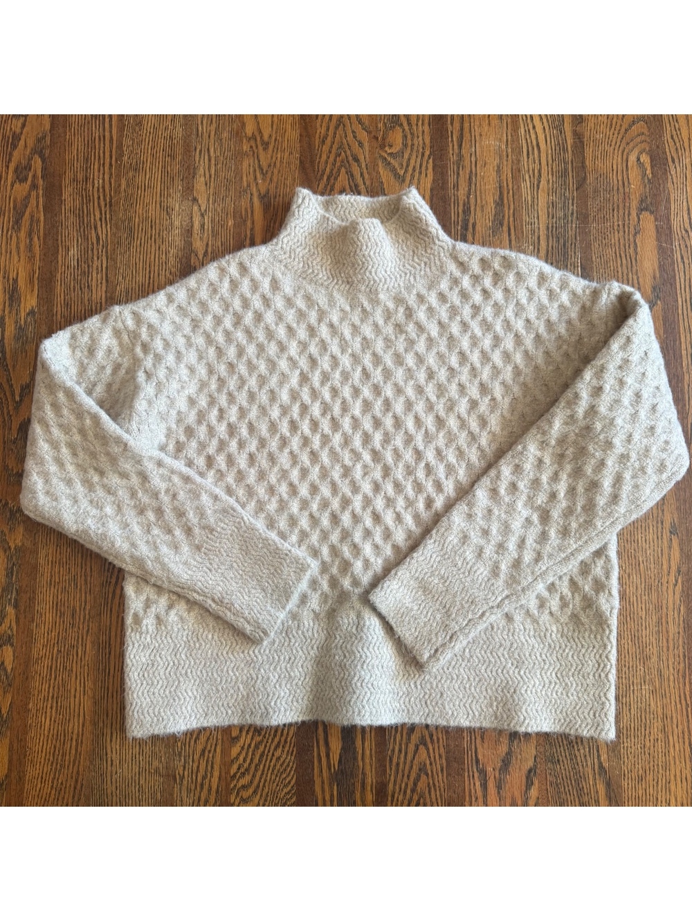 KUT From The Kloth Adah Textured Mock Neck Sweater Oatmeal Beige Diamond Knit S